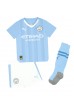 Manchester City Jeremy Doku #11 Jalkapallovaatteet Lasten Kotipeliasu 2023-24 Lyhythihainen (+ Lyhyet housut)